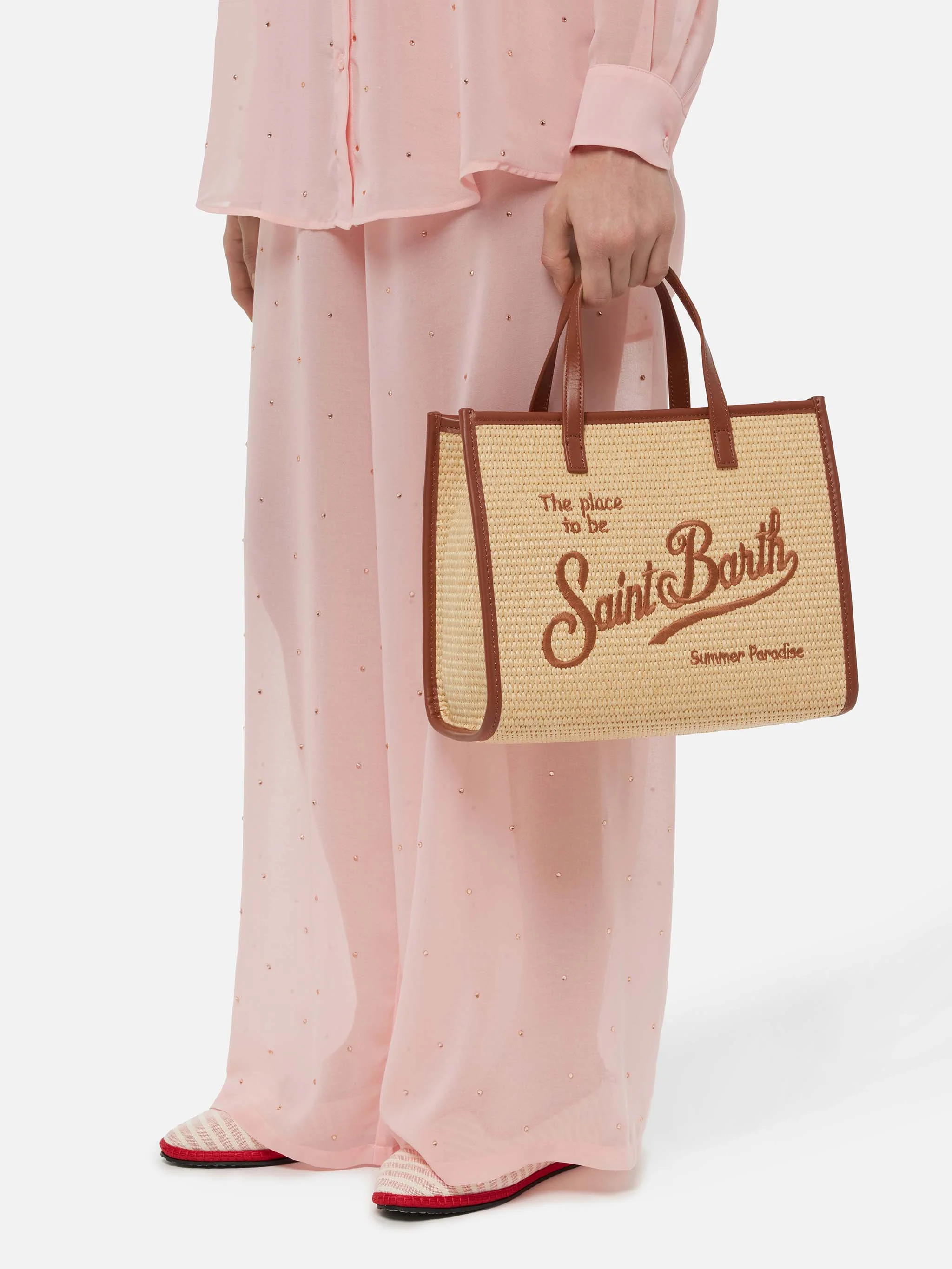 Vivian Midi beige handväska med stråeffekt