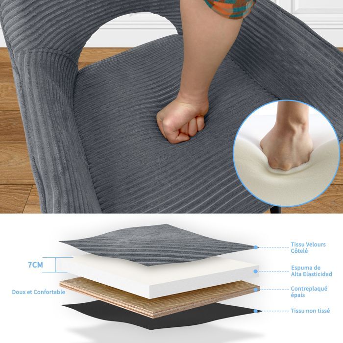WAFTING Lot de 4 Chaises de Salle à Manger avec Accoudoirs, Rembourrées avec Dossier en Velours,Gris