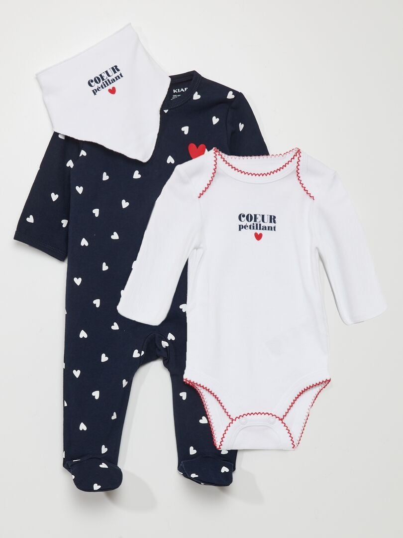 Conjunto body + macacão com estampa de coração - BRANCO