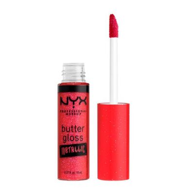 Brillo labial metálico Buttergloss de Nyx Professional Makeup, 1 unidad, 09 Rojo Sangre, 8 ml