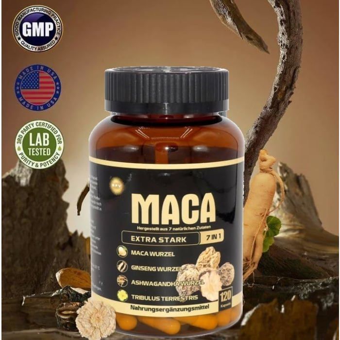 120 Cápsulas de Maca | Alta potencia | Con Tribulus + Ginseng + Ashwagandha + Shilajit + Pimienta Negra y Shatavari