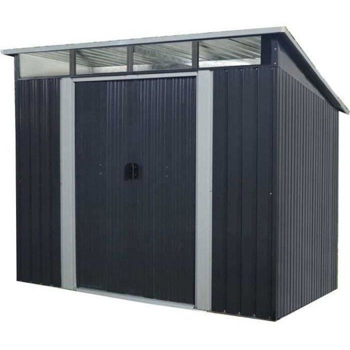 Abri de jardin en métal 4,61 m² - 238 x 193 x 202 cm - SOLER - Kit d'ancrage inclus, 2 portes coulissantes - Gris