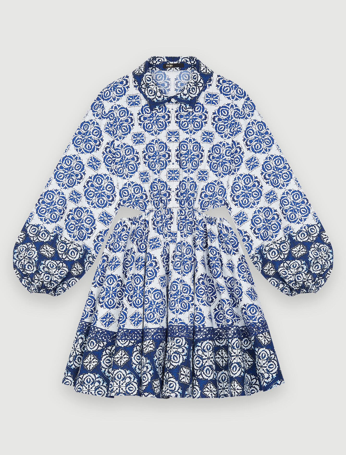 Rochie din poplin de bumbac imprimat - Indigo