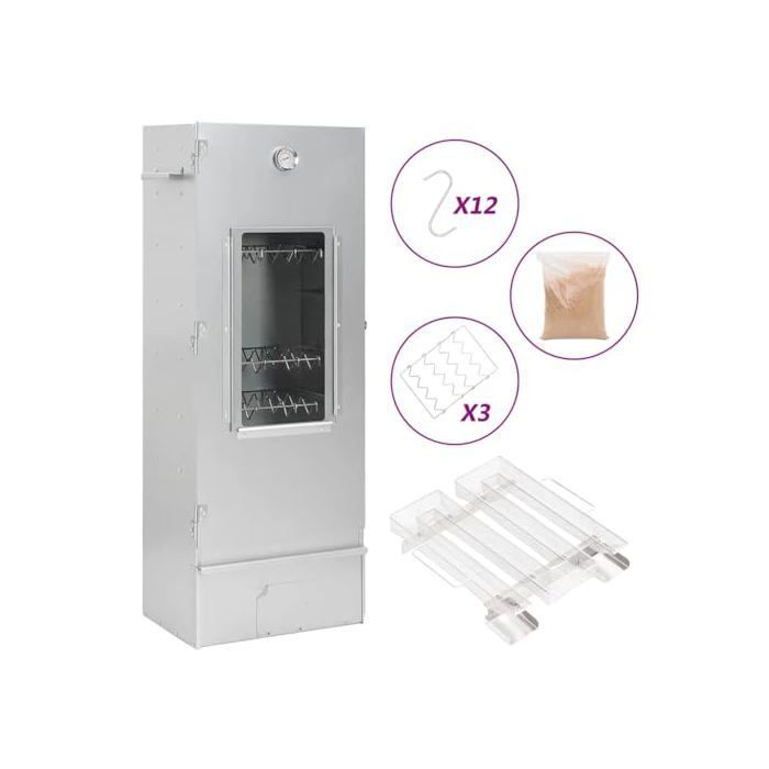 Fumoir à viande extérieur - vidaXL - Acier galvanisé - 44,5x29x110 cm - Thermomètre intégré - Vitre pour surveillance