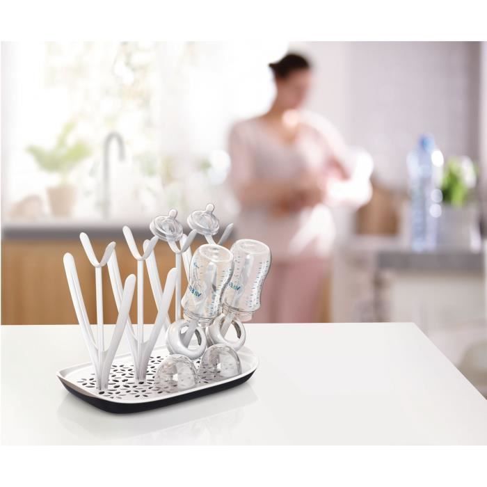 Portabiberon e tettarelle asciuga-tettarelle - PHILIPS AVENT - Vaschetta raccogligocce rimovibile - Bianco/Grigio