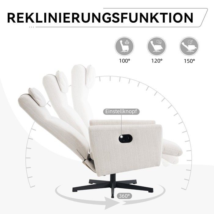 Comfortable reclining armchair with footrest - Modern beige living room sofa - Swivel chaise lounge for breastfeeding and TV