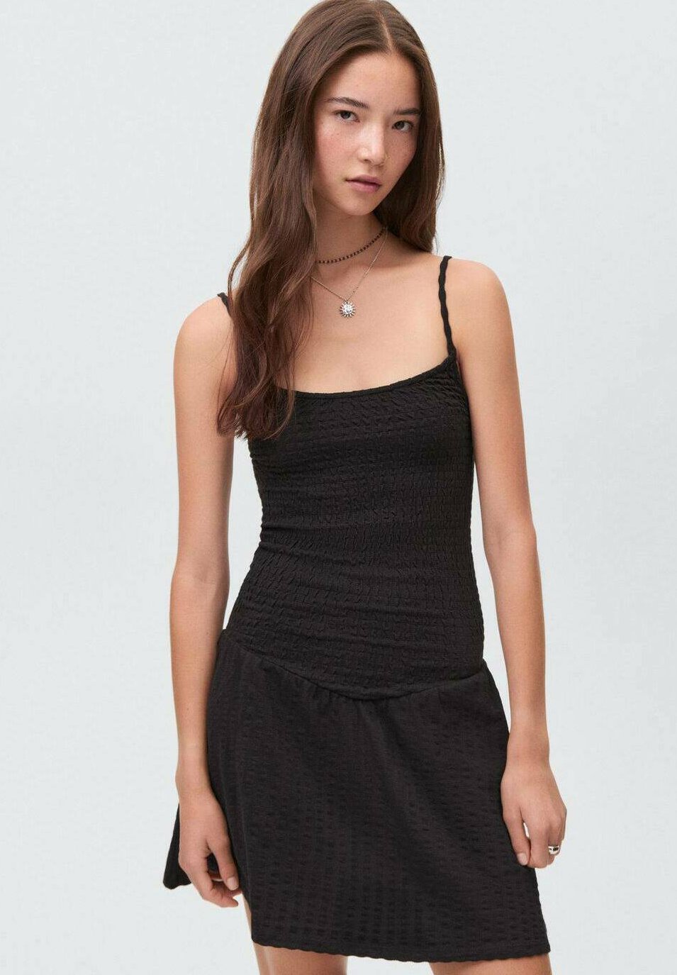 Mango Kids jurk met bandjes en plooien - Dagjurk - Zwart
