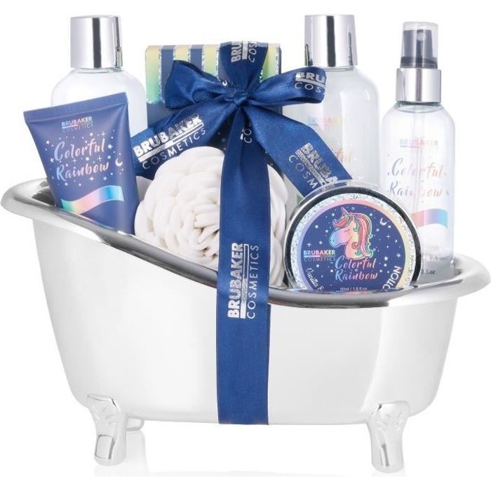 BRUBAKER Cosmetics - Bad- en beautyset - Kleurrijke regenboog - 8-delig - Vanille-lavendel - met decoratief badje