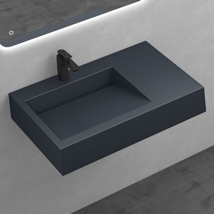 Mai & Mai Lavabo Suspendu Gris Noir Mat Vasque à Poser 75cm avec Partie Rangement Lave Mains Rectangulaire Col11 75x51x13cm