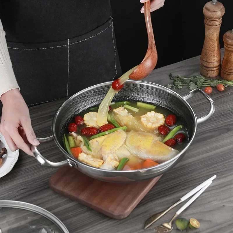 Poêle à frire de 32 cm en acier inoxydable 304 de qualité alimentaire, antiadhésive, à fond alvéolé, compatible avec les plaques à induction, les cuisinières à gaz et les woks.