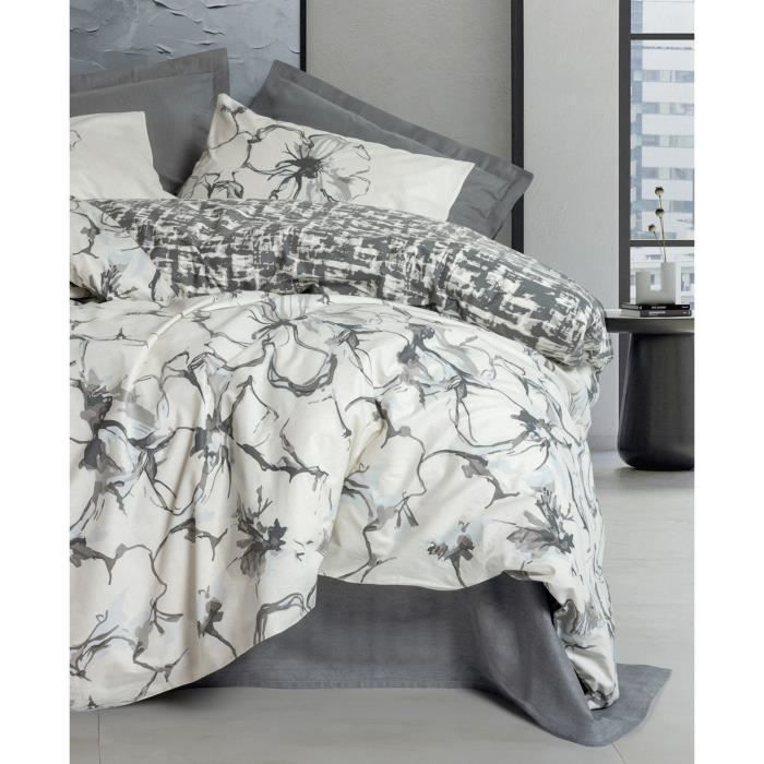 Parure de lit - 1 housse de couette 220 x 240 cm + 2 taies d'oreiller 60 x 60 cm - 100% coton renforcé - Anthracite