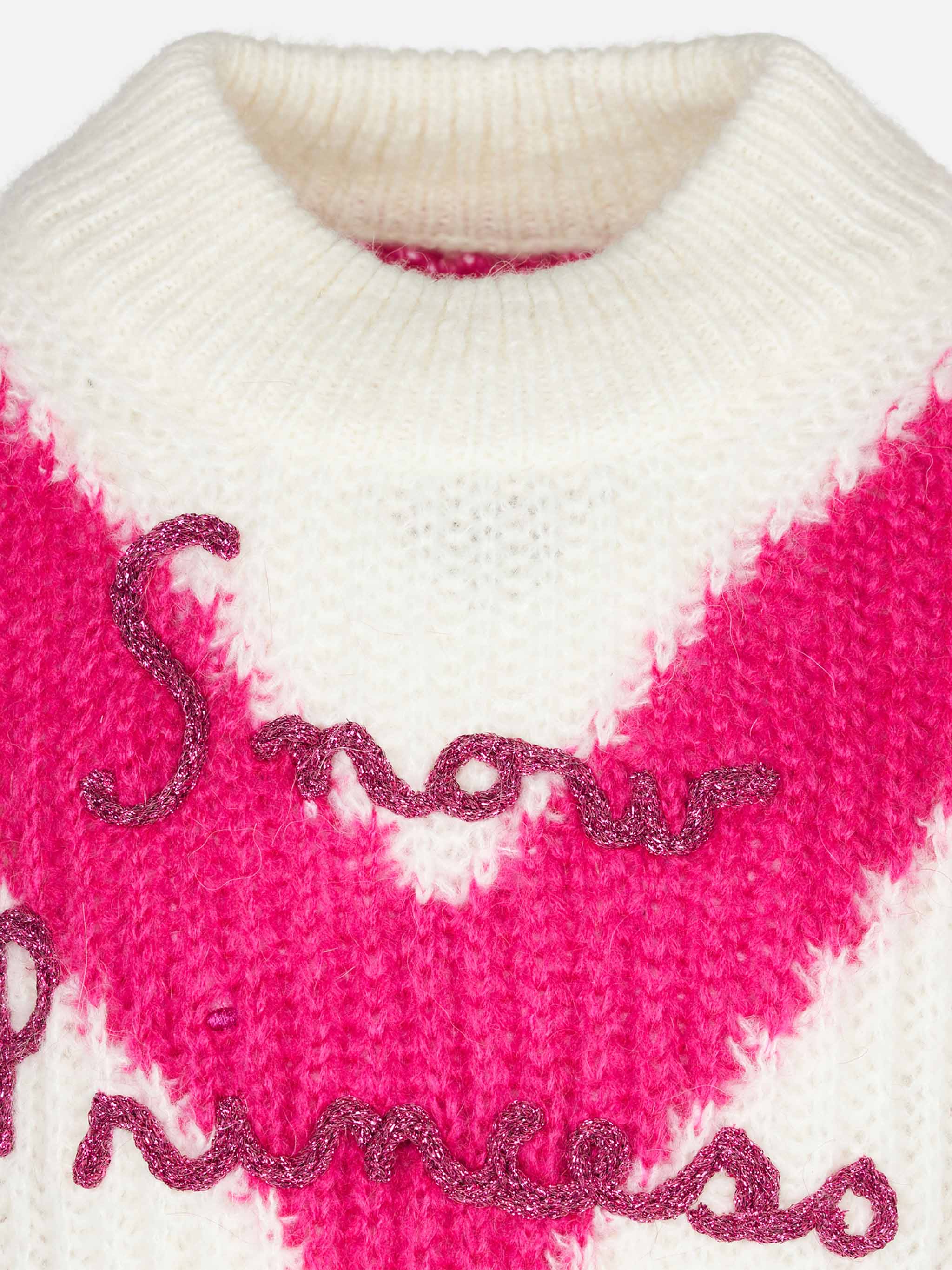 Maglione da bambina morbida dalla forma squadrata con ricamo Snow Prin