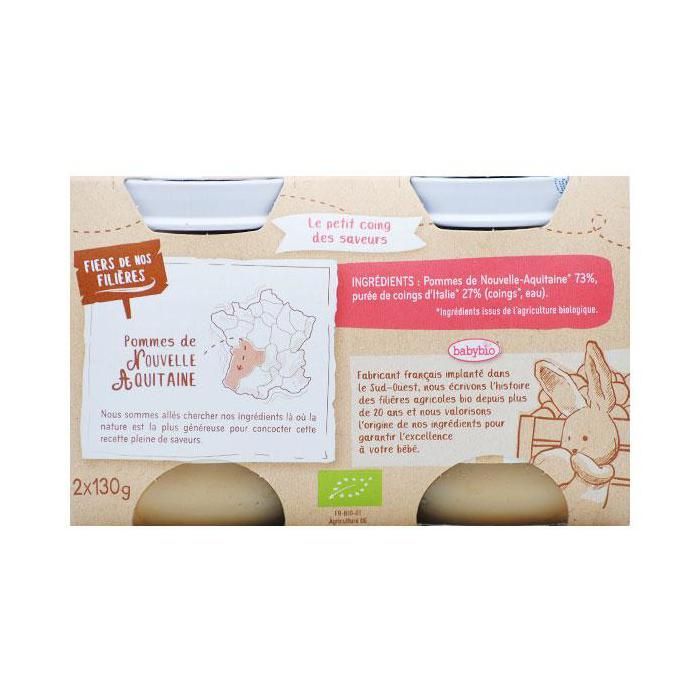 Babybio - Babyvoeding Appel Kweepeer - Biologisch - 2x130g - Vanaf 4 maanden