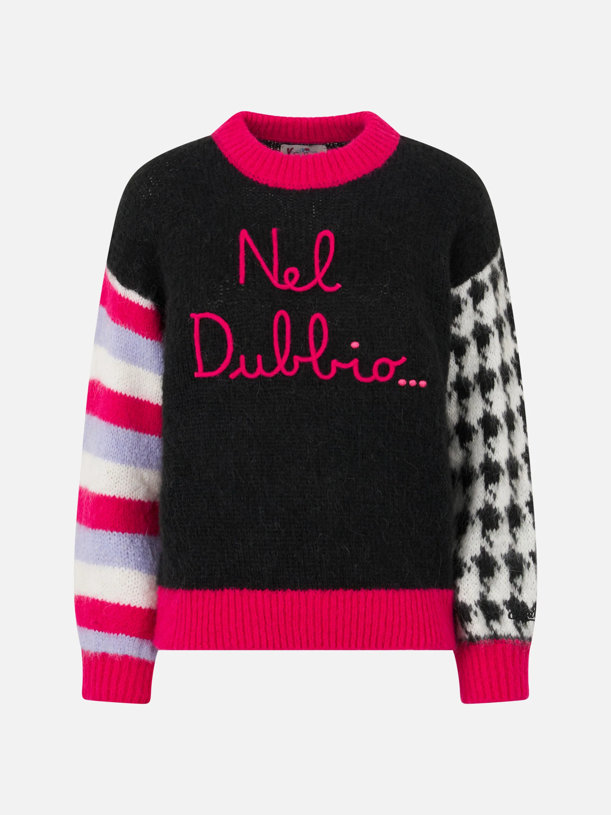 Maglione morbido da donna dalla forma squadrata con ricamo Nel dubbio.