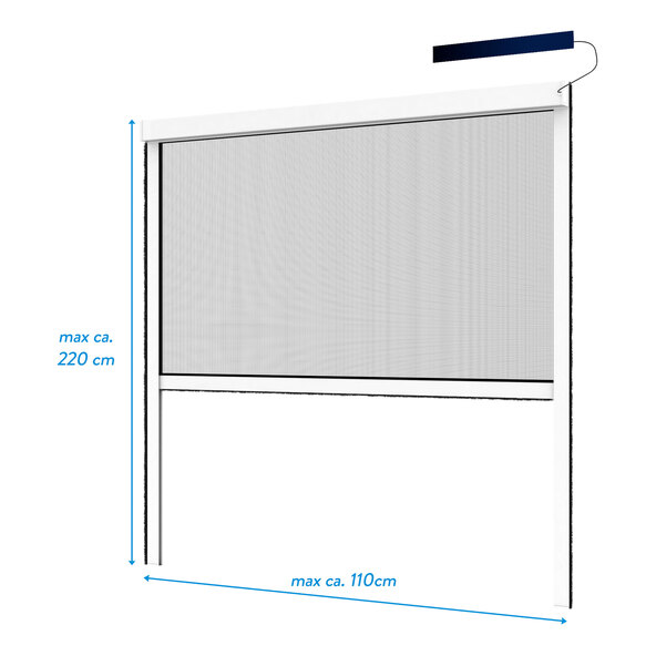 Electric insect screen roller blind, 110 x 220 cm, white