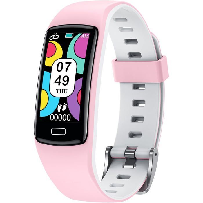 Kindersmartwatch voor sport: 2,4 cm (0,96 inch) verbonden fitnessarmband met stappenteller voor meisjes en jongens (roze)