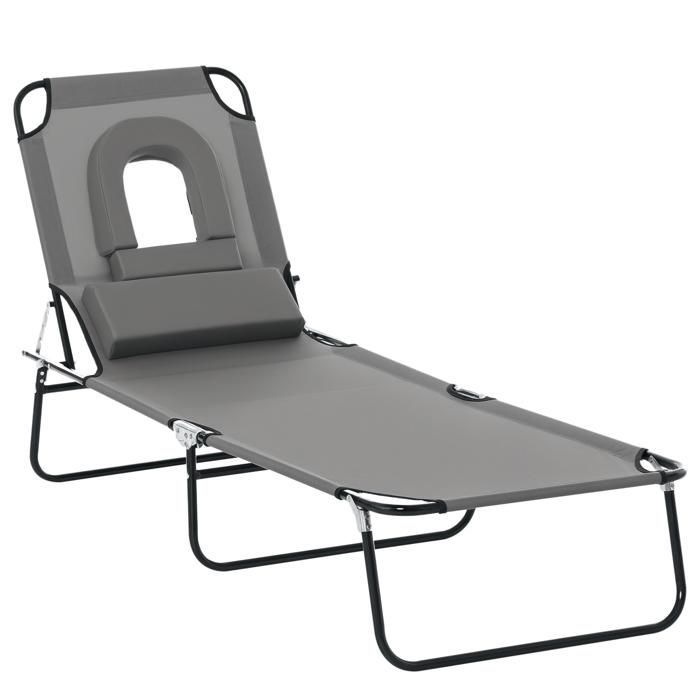 Tumbona plegable Outsunny, reclinable en 4 posiciones, silla de lectura, incluye 3 cojines, color gris.