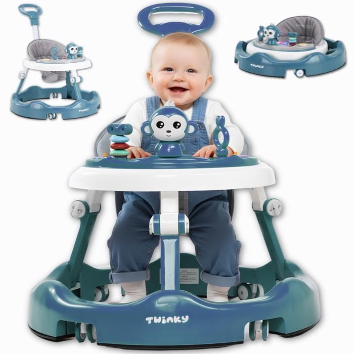 Twinky® Babywalker 3-en-1 | Azur | Trotteur Bébé Évolutif & Luxe | Trottinette, Tapis Pieds & Poignée | Premiers Pas Ludiques