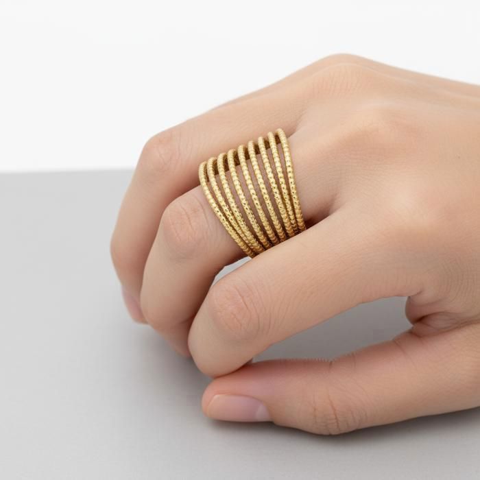 Anillo - Multihilera - Grabado - Chapado en oro amarillo de 18k - (9 filas) - Tallas 52 a 62 - Para mujer