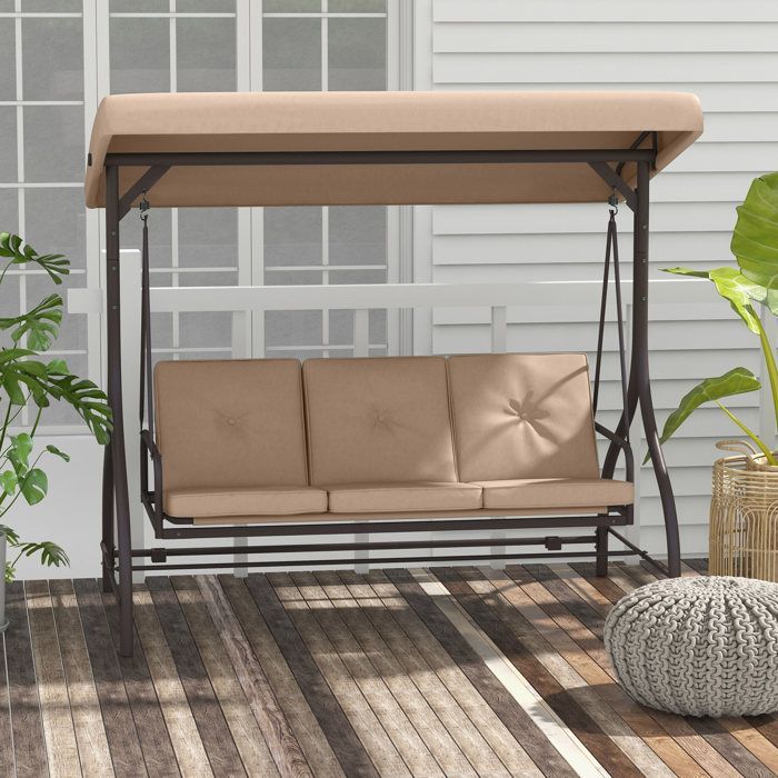 Balanço de jardim metálico Outsunny 197x120x180cm cáqui