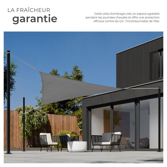TECTAKE Shade Sail - Triangular polyethylene shade sail 4 x 4 x 4 m - Grey
