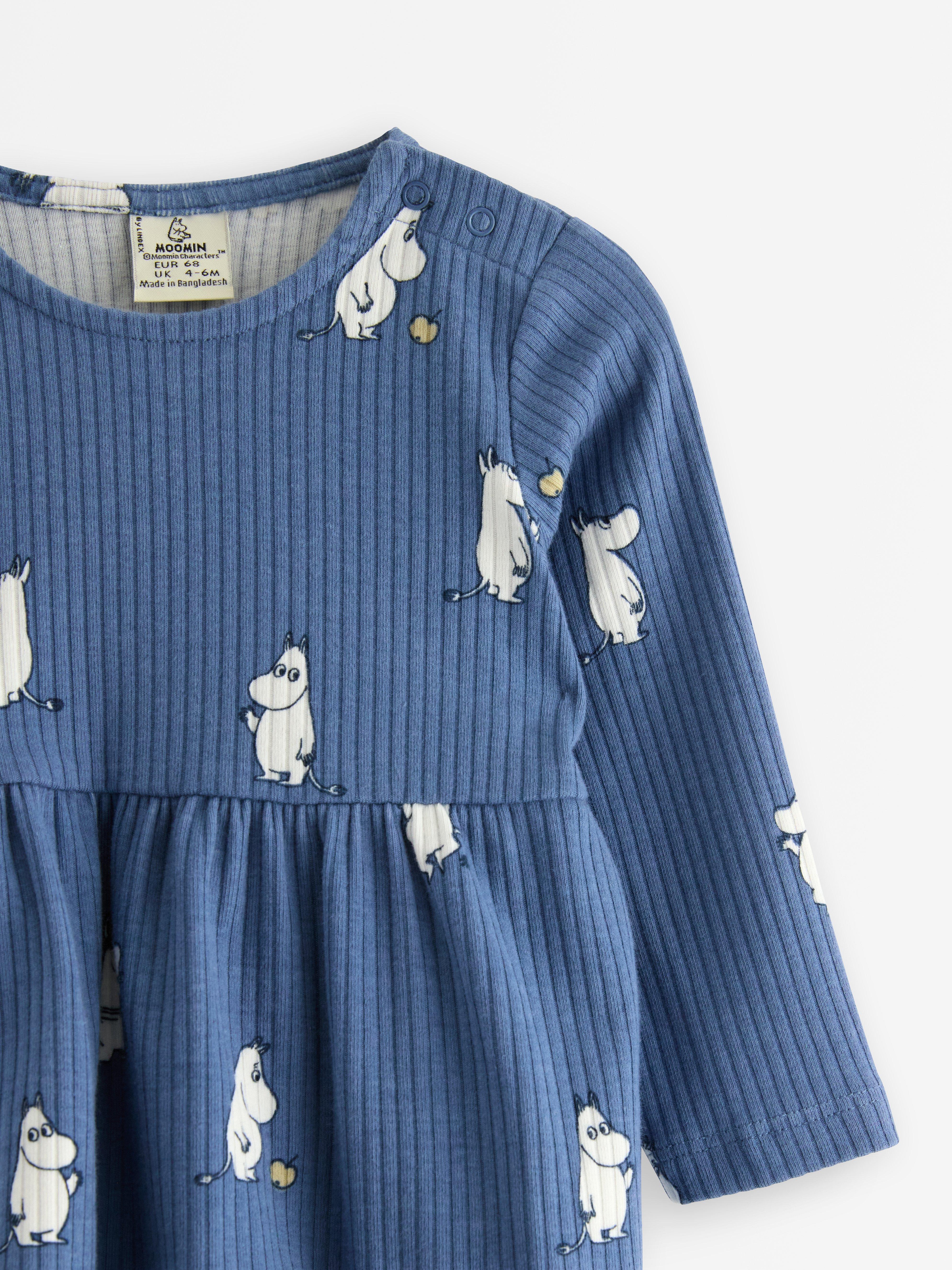 Vestido Moomin de manga comprida azul claro acinzentado