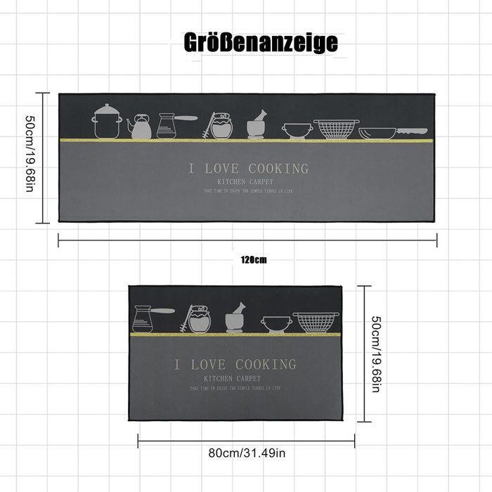 Ensembles de tapis de cuisine antidérapants lavables, ensemble de 2 tapis de cuisine, tapis de sol 50x80 + 50x120 cm
