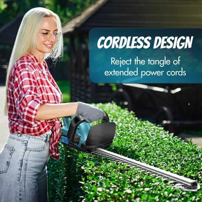 Taille-haies sans fil-21V-Taille Haie Electrique, Double Lame 48CM Robuste et Léger pour Haies et Buissons