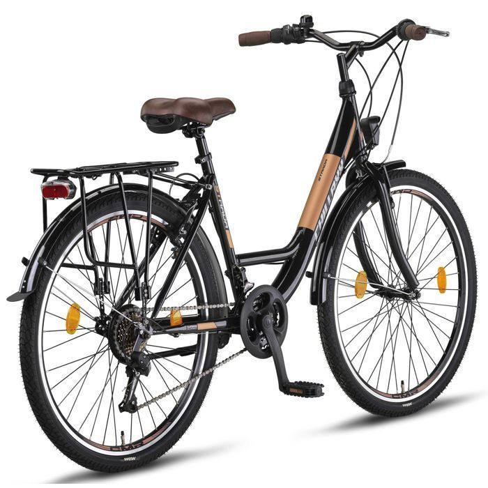 Bicicletta urbana Chillaxx Strada Premium - 26 pollici, nero-marrone con freni V-brake