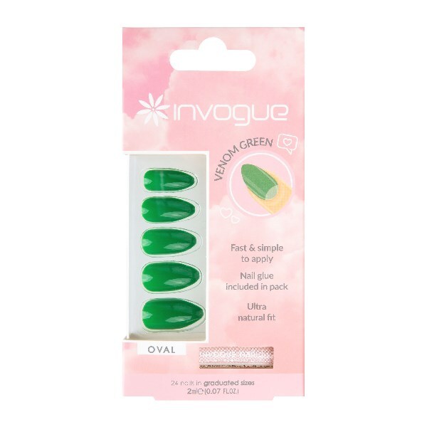 Unhas postiças ovais verdes Invogue Venom - Pacote com 24 unidades