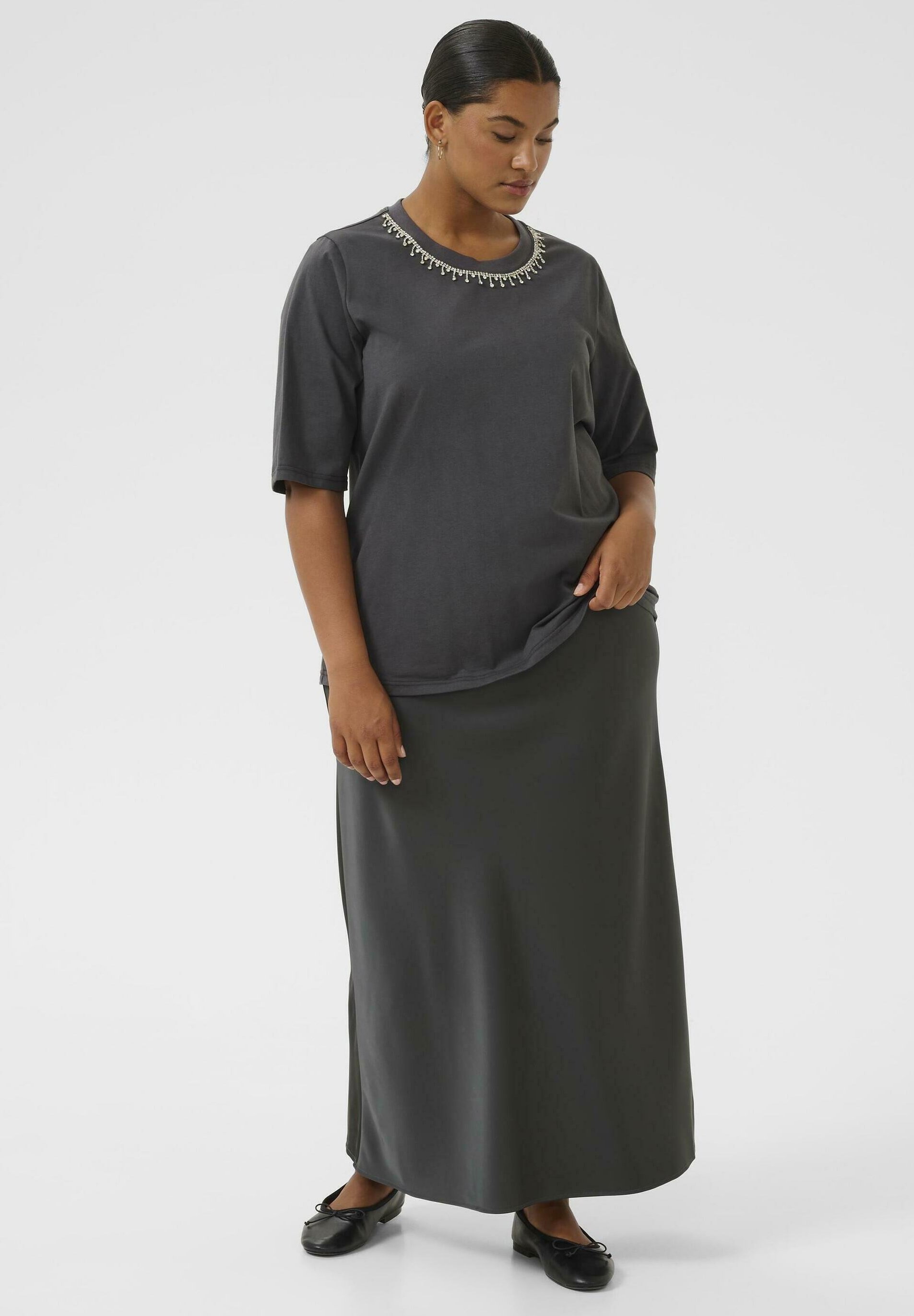 Kaffe Curve HELENA - T-shirt met print - zwarte oester