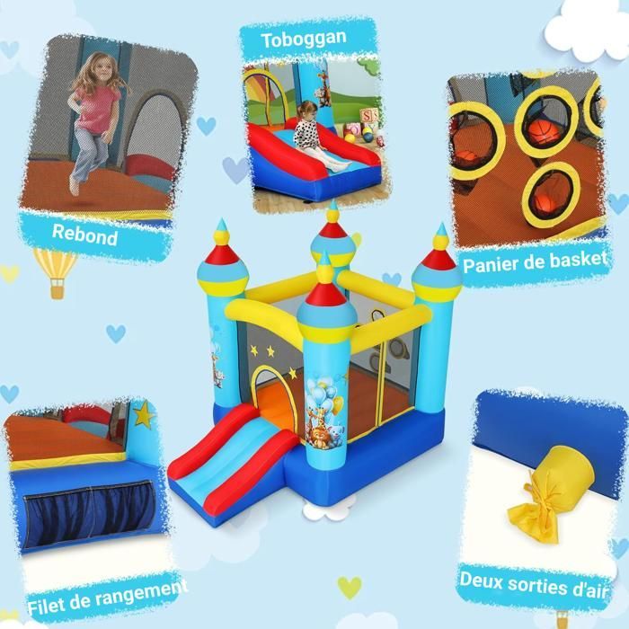 Inflatable Castle for Children with Blower, Slide/Throwing Game/Jump Zone, 270x180x210 cm, Indoor/Outdoor, Ages 3 to 8