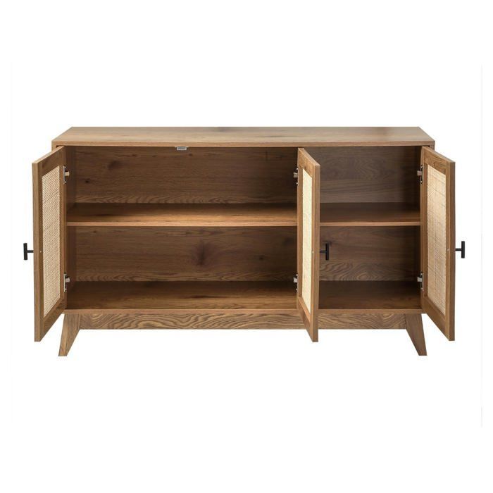 CALICOSY - Buffet 3 portes cannage en rotin naturel L120 cm - ALIA - Bois clair