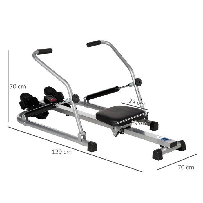 Máquina de remo plegable para interiores - Colaboración Aosom.fr x FFHandball - 3 niveles de resistencia, pantalla multifunción - Acero negro y gris