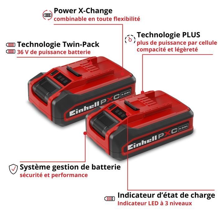 Einhell Double Batterie 4,0 Ah PXC PLUS Twinpack (18 V, Lithium-ion, pour tous les appareils PXC)