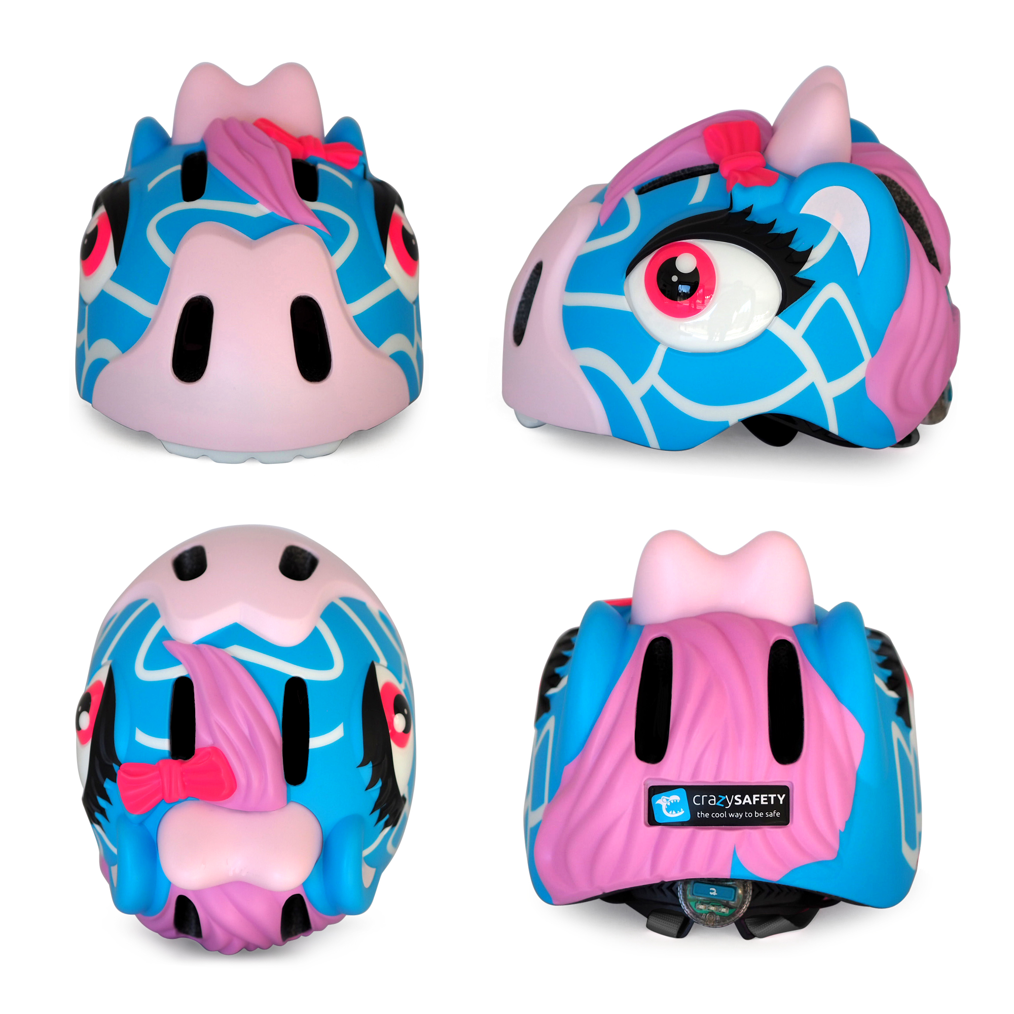  Kinderfahrradhelm | Blaue Giraffe | Crazy Safety | EN1078-zertifiziert