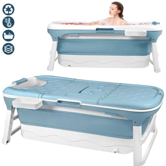 XMTECH Opvouwbaar Bad 148x60x53cm Draagbaar Vrijstaand Opvouwbaar Bad van Kunststof met Plank voor Kinderen en Volwassenen
