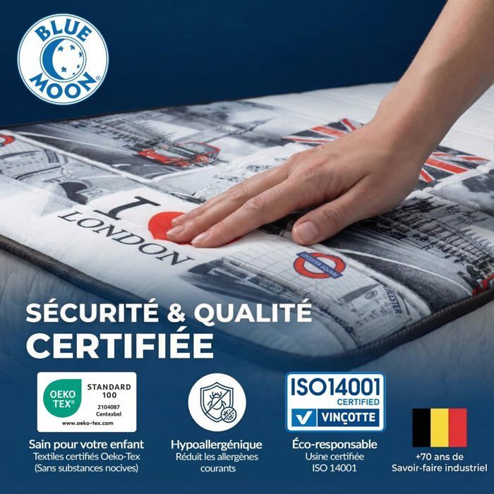 Colchón de espuma LONDON de 90x190 cm - 5 zonas de confort - Soporte firme - 15 cm de grosor - Fabricado en Bélgica