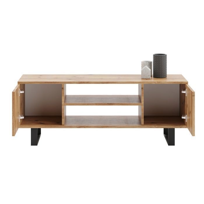 FOCUS TV-Schrank, B 135 x T 40 x H 49 cm, goldfarbene Eiche, Metallbeine im Loft-Stil