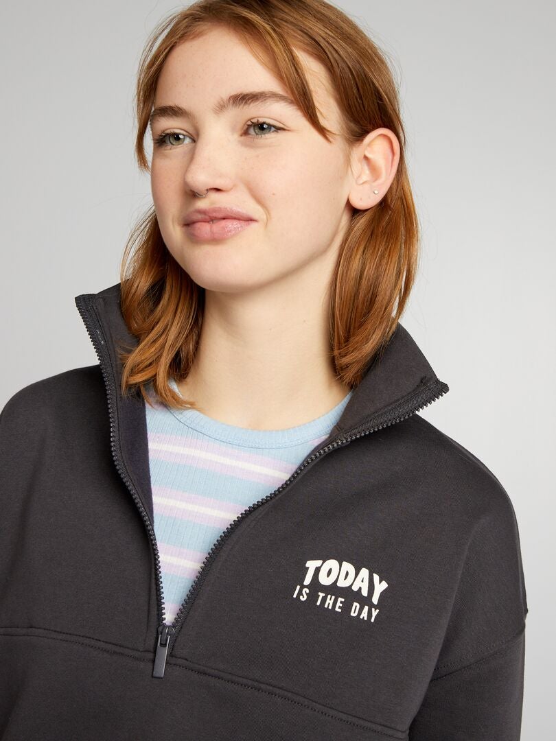 Trucker-sweatshirt van fleecestof - ZWART