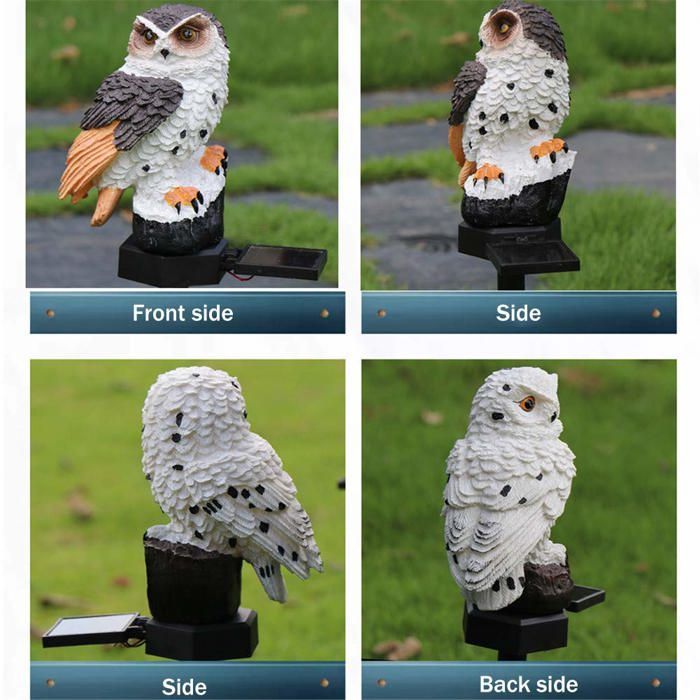 Lampe solaire LED de jardin, décoration de jardin en forme de hibou, lampe solaire étanche pour pelouse, éclairage de chemin(blanc)