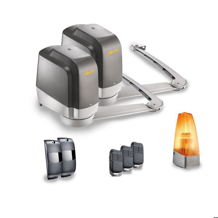 SOMFY 1241770 - Motorisation à bras Lockyvia Essential RTS pour portail battant - Livrée avec 3 télécommandes Keypop, feu