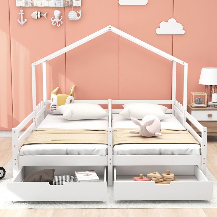 Structure de lit Eco - friendly Material lit familial durable, lit double, lit bébé, lit bébé avec 2 tiroirs MDF, tiroirs avec