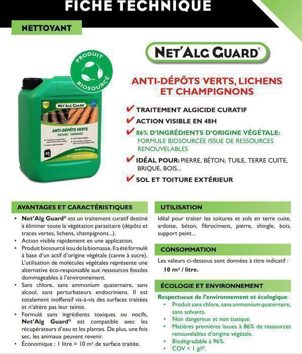 Prodotto per la pulizia di esterni - Fungicida - Guard industrie - Francese - 40 m2 - Azione visibile entro 48 ore.