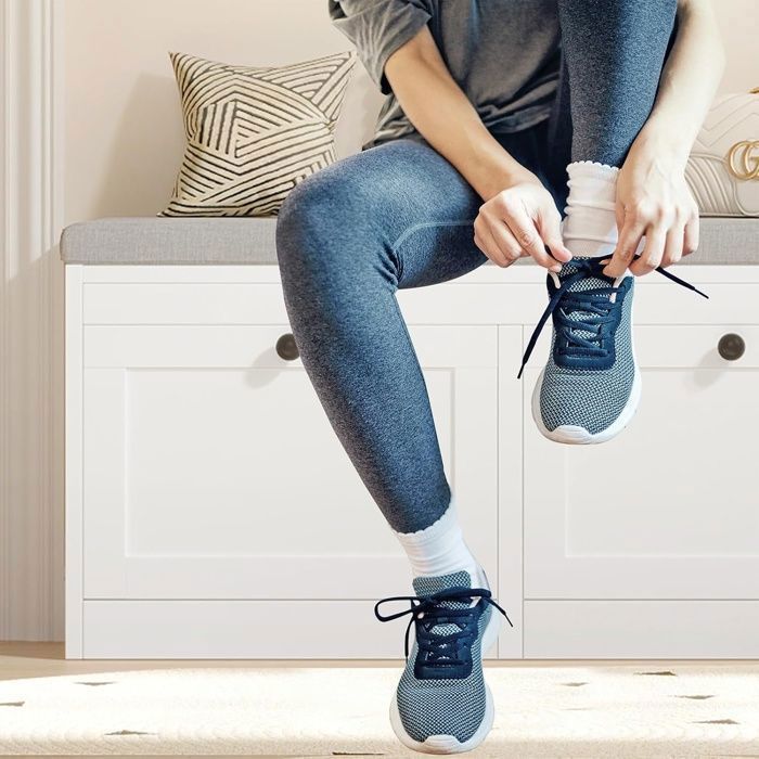 Meuble à Chaussures - VOWNER -Meuble d'entrée Rangement pour Chaussures - Banc de Rangement à Chaussures - 105 x 31 x 52 cm - Blanc
