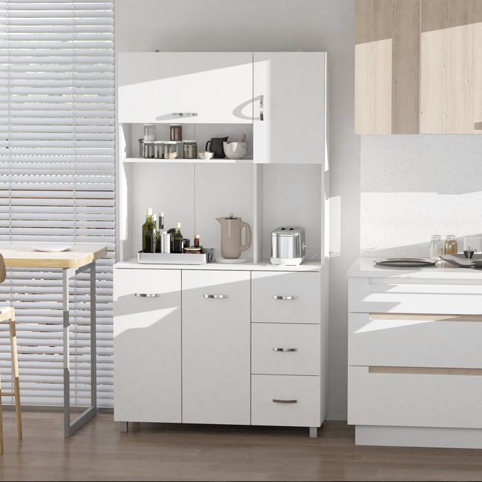Küchenschrank – HOMCOM – mit viel Stauraum, 4 Türen, 3 Schubladen, großem Einlegeboden – Holz – 100 x 39,5 x 183,5 cm – weiß