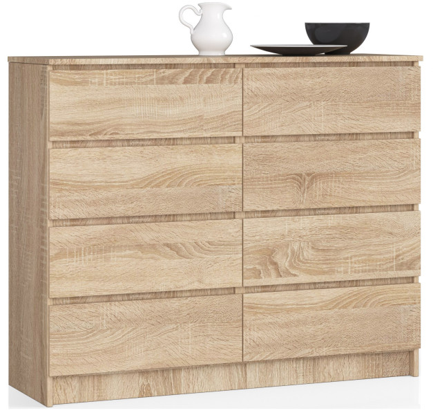 Komoda AKORD K140 Dąb Sonoma 138 cm 8 szuflad 138x40x99 cm