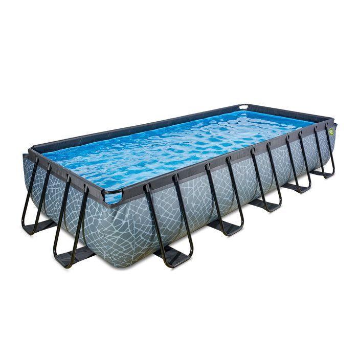 Piscine hors sol - EXIT TOYS - Stone - Rectangulaire - 12600 L - Gris - Acier - Pompe à filtre