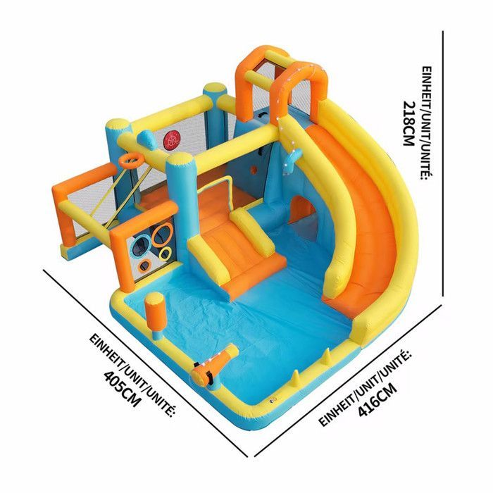 Opblaasbaar kasteel voor kinderen 405 x 416 x 218 cm met blower - springkasteel - waterpark - waterglijbaan - zwembad