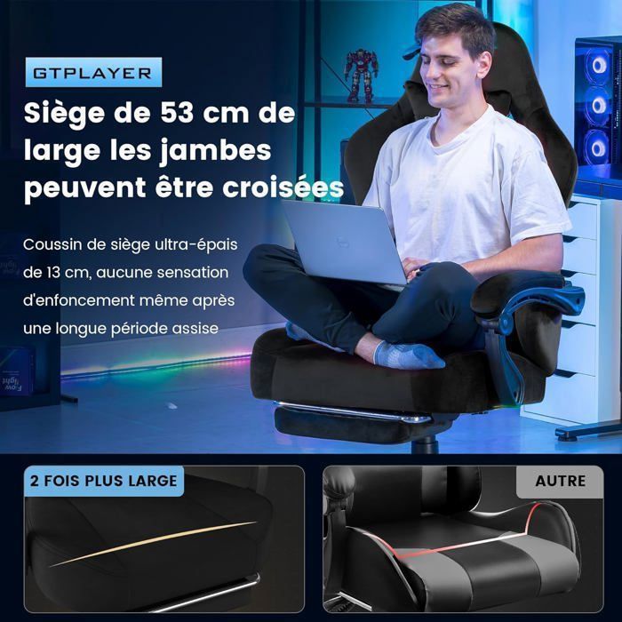 Silla gaming - Transpirable - Ergonómica - Tejido de primera calidad - Negra